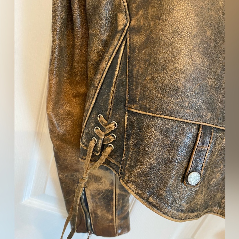 Vintage Chevignon Brown Genuine Leather Distressed Indie Biker Jacket Women S - Picture 9 of 16